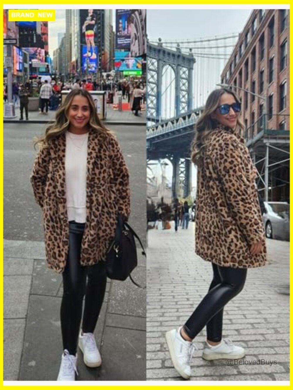 Faux Fur Jacket Leopard Print Coats Loose Open Front with Pockets - Picture 3 of 7